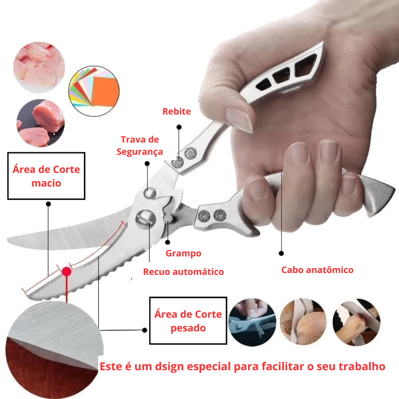 Tesoura Mult-Função de Aço Inoxidável - Tesoura para cortes de carnes em geral